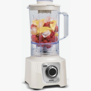 Liquidificador Arno Power Max vermelho, com 1400W de potência, copo de San Cristal de 3,1L e 15 velocidades, ideal para grandes volumes e uso intenso