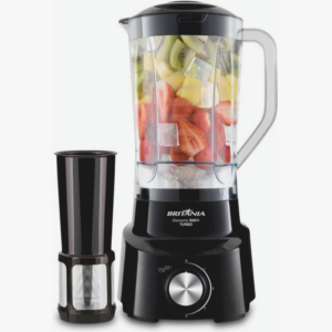 Liquidificador Britânia Diamante preto com 1050W de potência, copo de plástico resistente com capacidade de 2,65L e quatro velocidades, ideal para uso doméstico