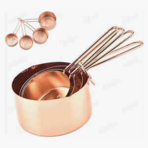 Conjunto de 4 xícaras medidoras Mimo Style em aço inox bronze, perfeitas para medir ingredientes secos e líquidos, com bicos para vazão e design resistente