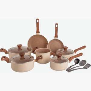 Conjunto de panelas Mimo Style Crema Cook, 10 peças com revestimento cerâmico antiaderente, compatível com indução e design sofisticado